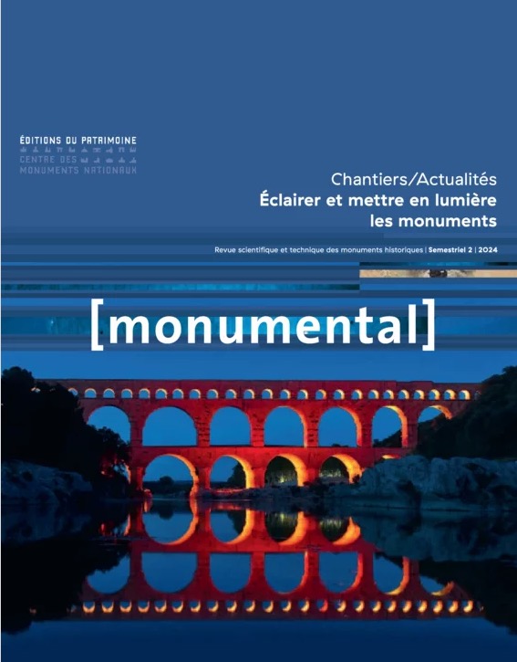 Couverture de la revue Monumental Semestriel 2 2024, dossier Éclairer et mettre en lumière les monuments, Éditions du Patrimoine.